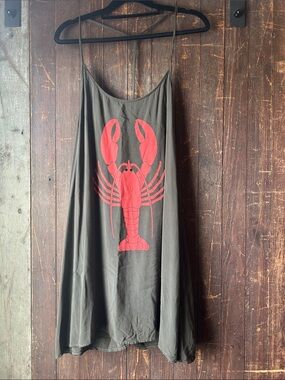 Olive Green Slip Swim Coverup with Red Lobster Print